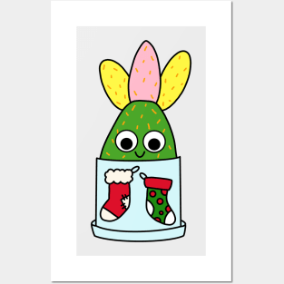 Cute Cactus Design #237: Hybrid Cactus In Christmas Themed Pot Posters and Art